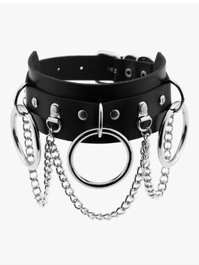 Black Multi Ring Chain Choker Necklace Goth Punk Statement Collar Adjustable